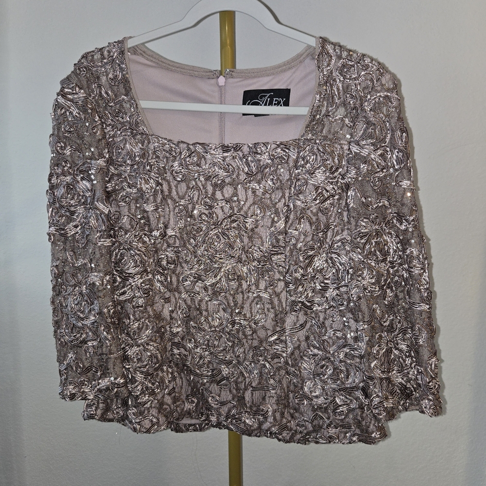 Alex Evenings Blush Floral Lace Blouse